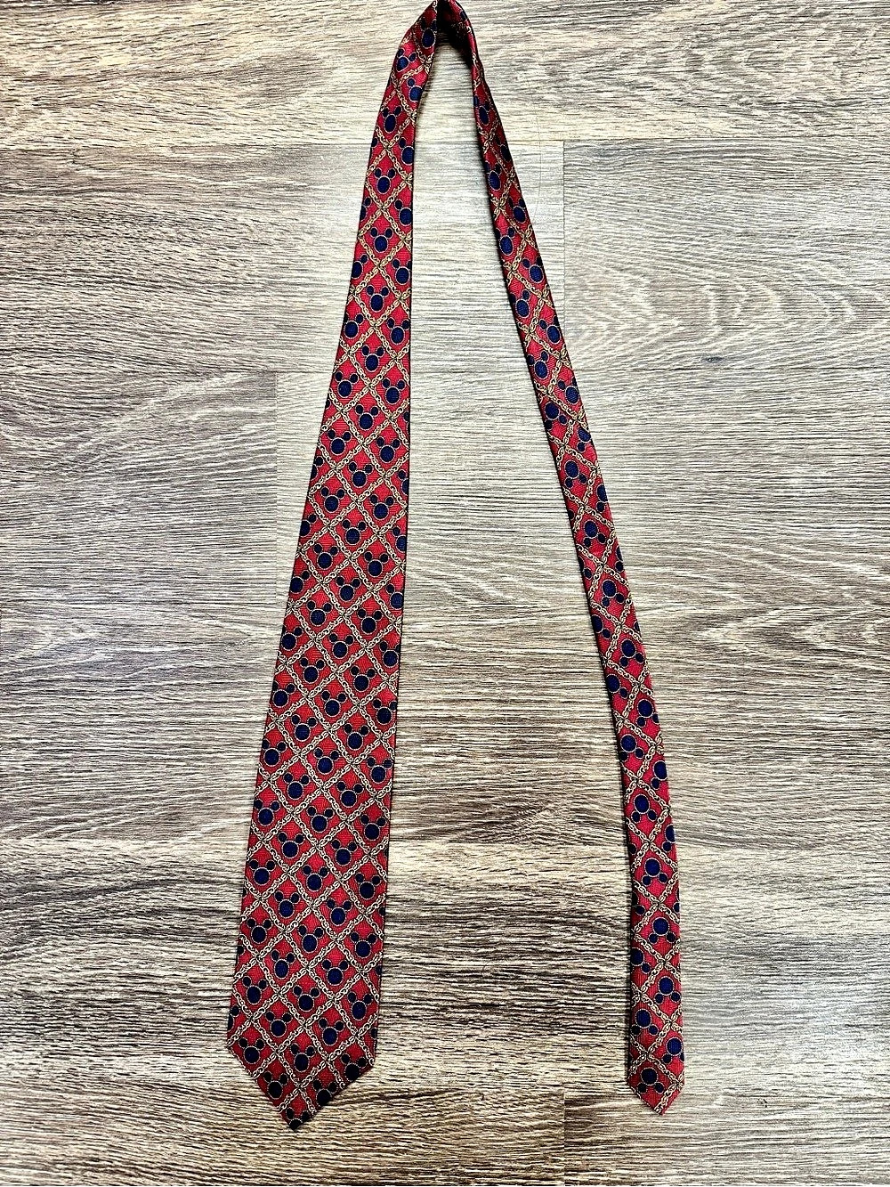 Vintage 90s Disney Mickey Inc Silk Tie Red Hidden Mickey Chain Necktie
